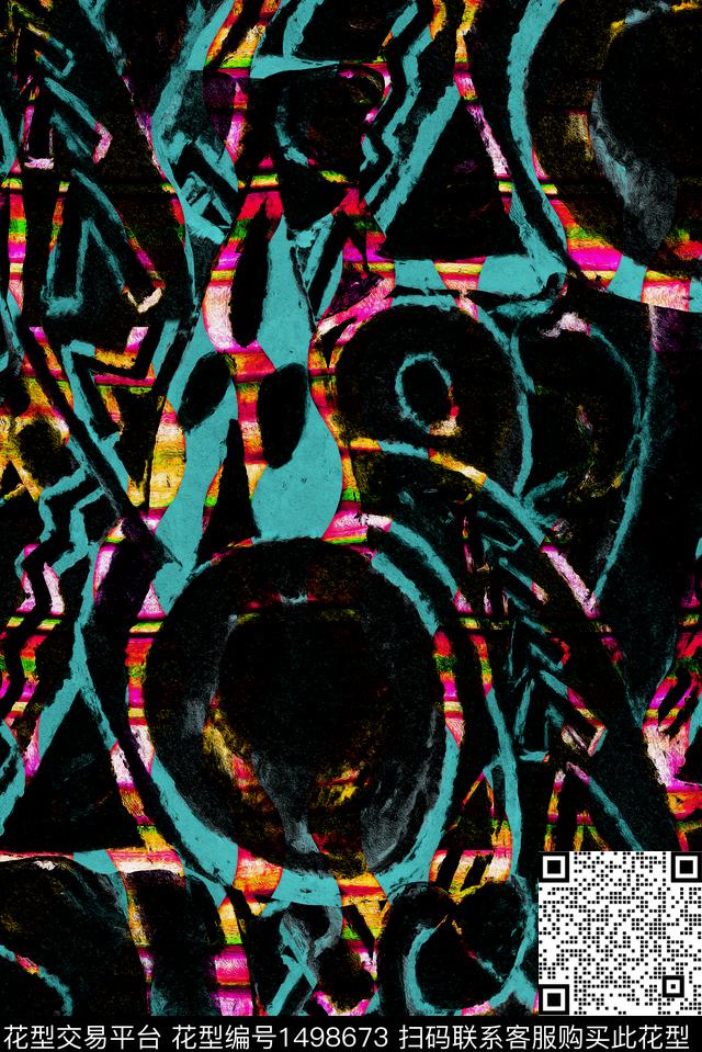 几何涂鸦数码华亿平台数码印花华亿平台下载（图片编号: 1498673） - 瓦栏（Walan）
