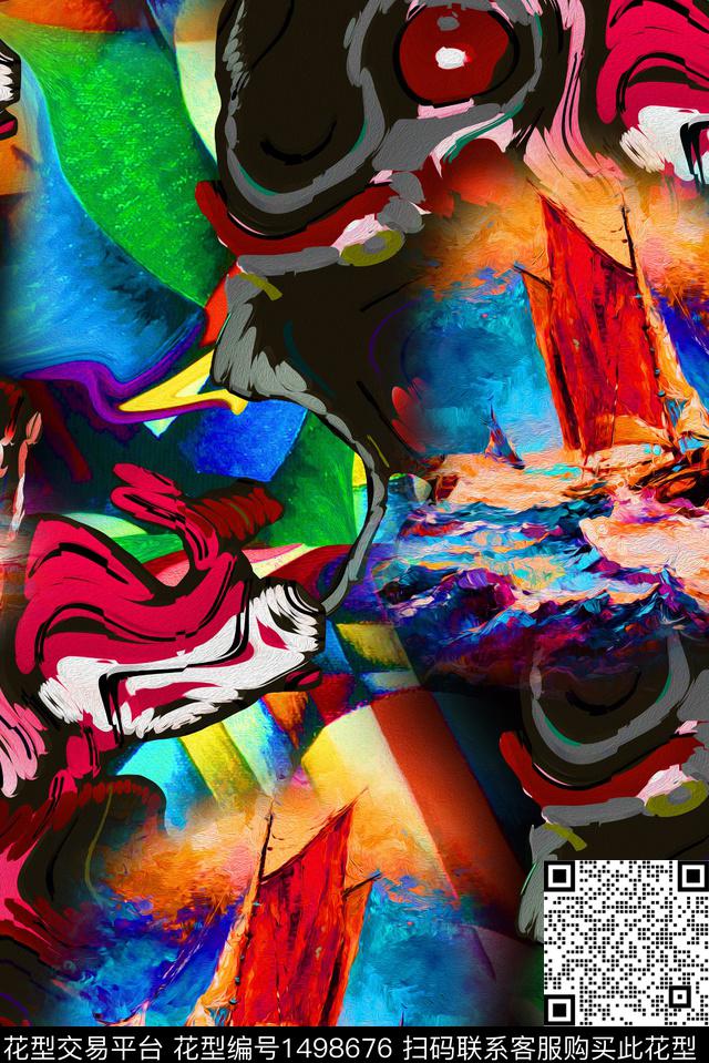 几何涂鸦数码华亿平台数码印花华亿平台下载（图片编号: 1498676） - 瓦栏（Walan）