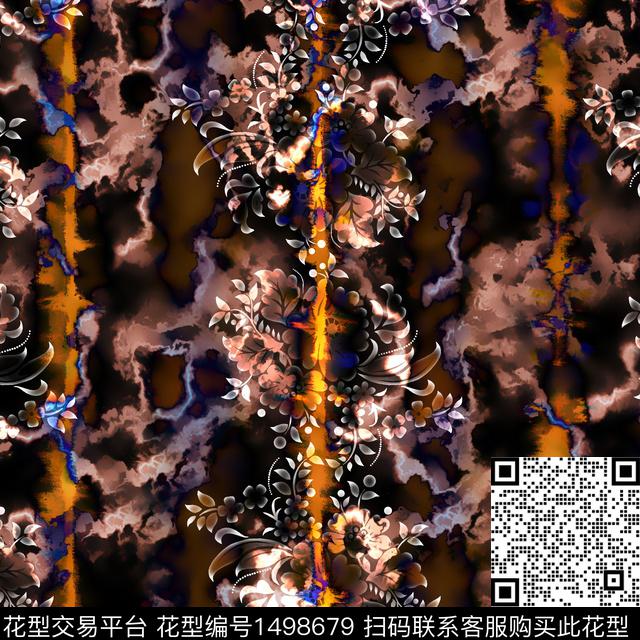 扎染华亿平台花卉淡雅花传统印花华亿平台下载（图片编号: 1498679） - 瓦栏（Walan）