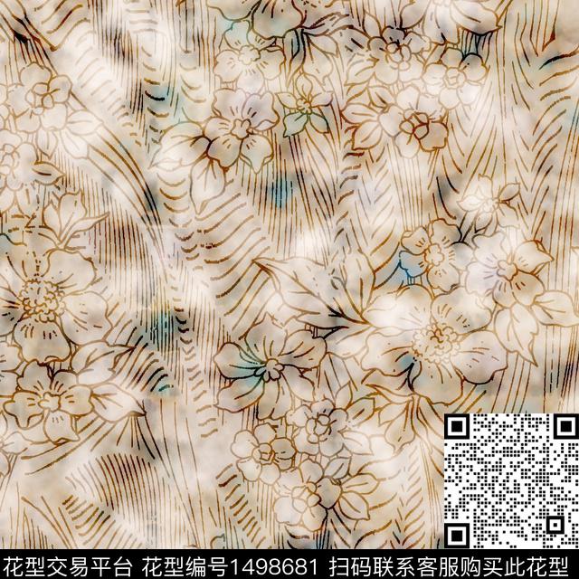 扎染华亿平台花卉淡雅花传统印花华亿平台下载（图片编号: 1498681） - 瓦栏（Walan）