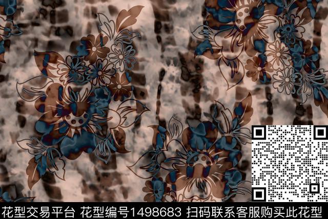 扎染华亿平台花卉淡雅花传统印花华亿平台下载（图片编号: 1498683） - 瓦栏（Walan）