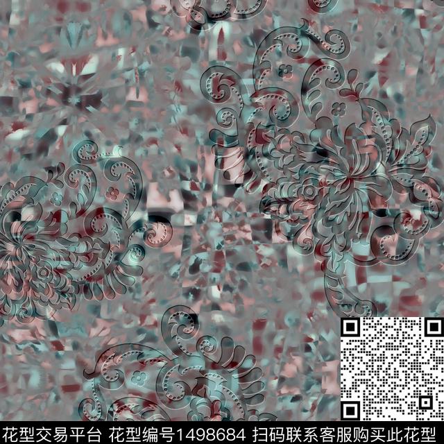 几何花卉抽象传统印花华亿平台下载（图片编号: 1498684） - 瓦栏（Walan）