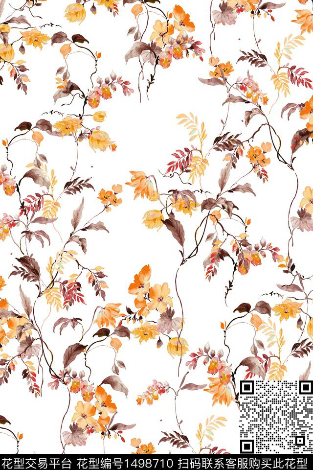 花卉大牌风小清新数码印花华亿平台下载（图片编号: 1498710） - 瓦栏（Walan）