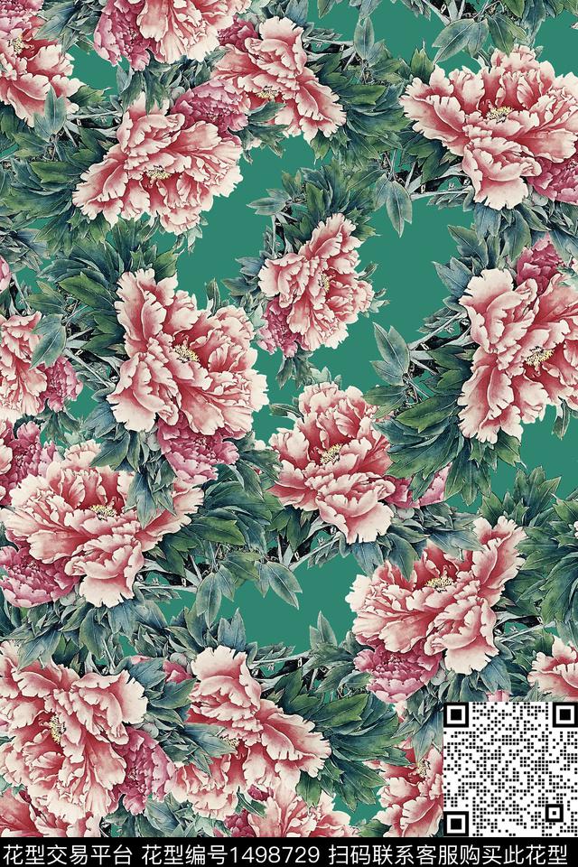 香云纱中国风牡丹数码印花华亿平台下载（图片编号: 1498729） - 瓦栏（Walan）