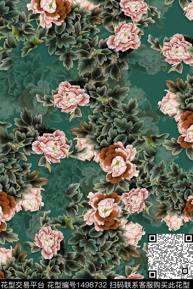 香云纱中国风牡丹数码印花华亿平台下载（图片编号: 1498732） - 瓦栏（Walan）