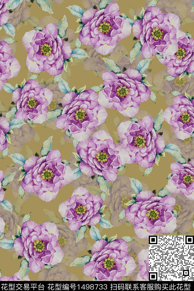 香云纱中国风牡丹数码印花华亿平台下载（图片编号: 1498733） - 瓦栏（Walan）