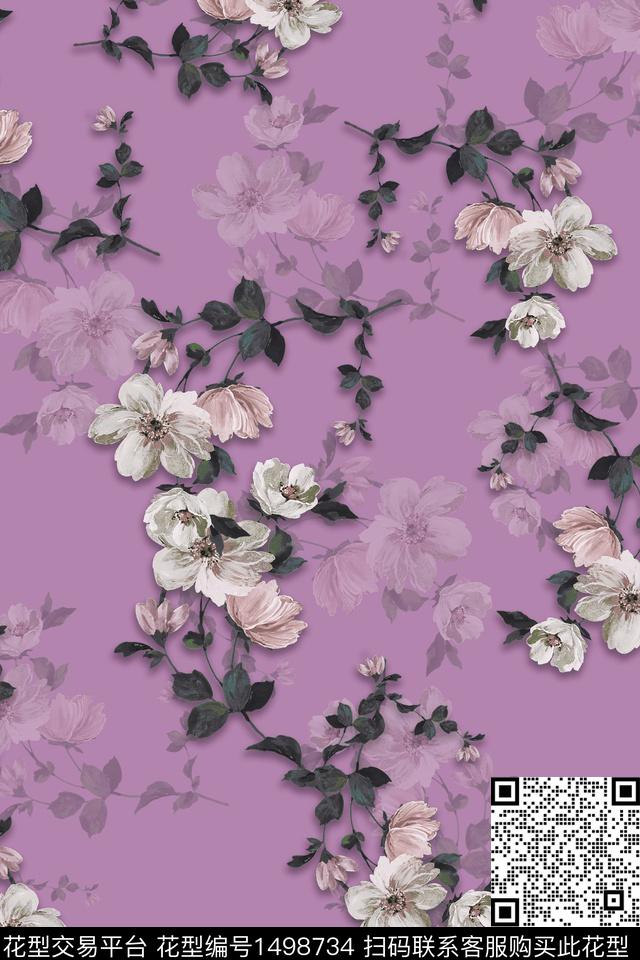 香云纱中国风花卉数码印花华亿平台下载（图片编号: 1498734） - 瓦栏（Walan）