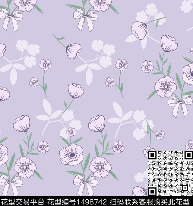 花卉小清新淑女数码印花华亿平台下载（图片编号: 1498742） - 瓦栏（Walan）
