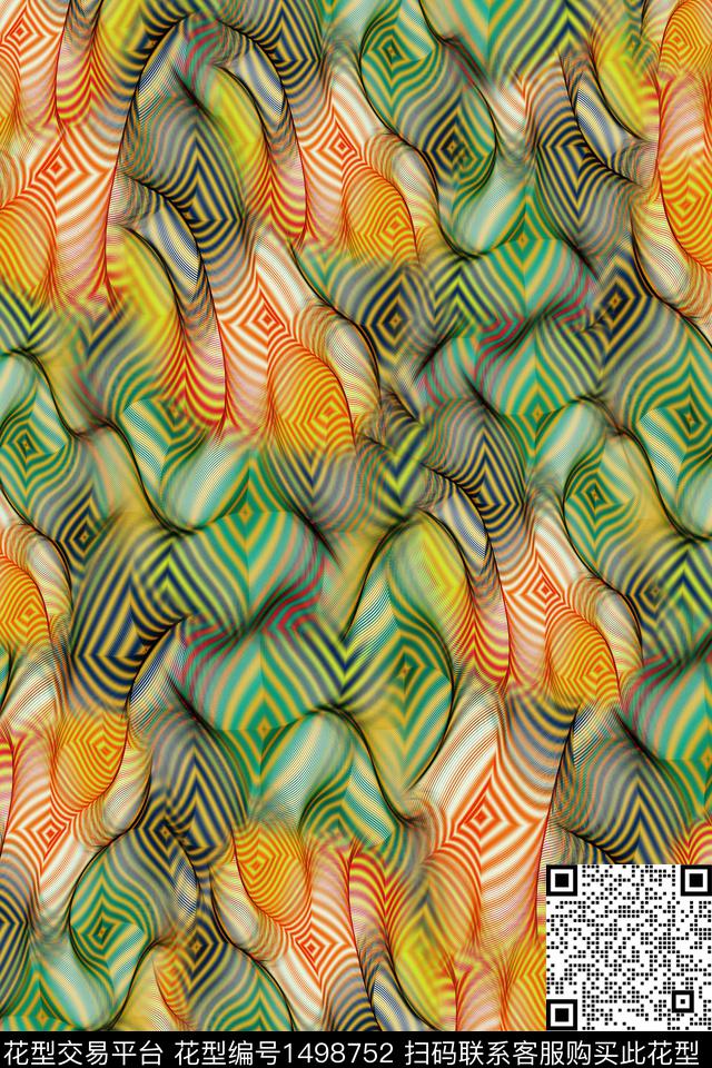 几何扎染华亿平台大牌风数码印花华亿平台下载（图片编号: 1498752） - 瓦栏（Walan）