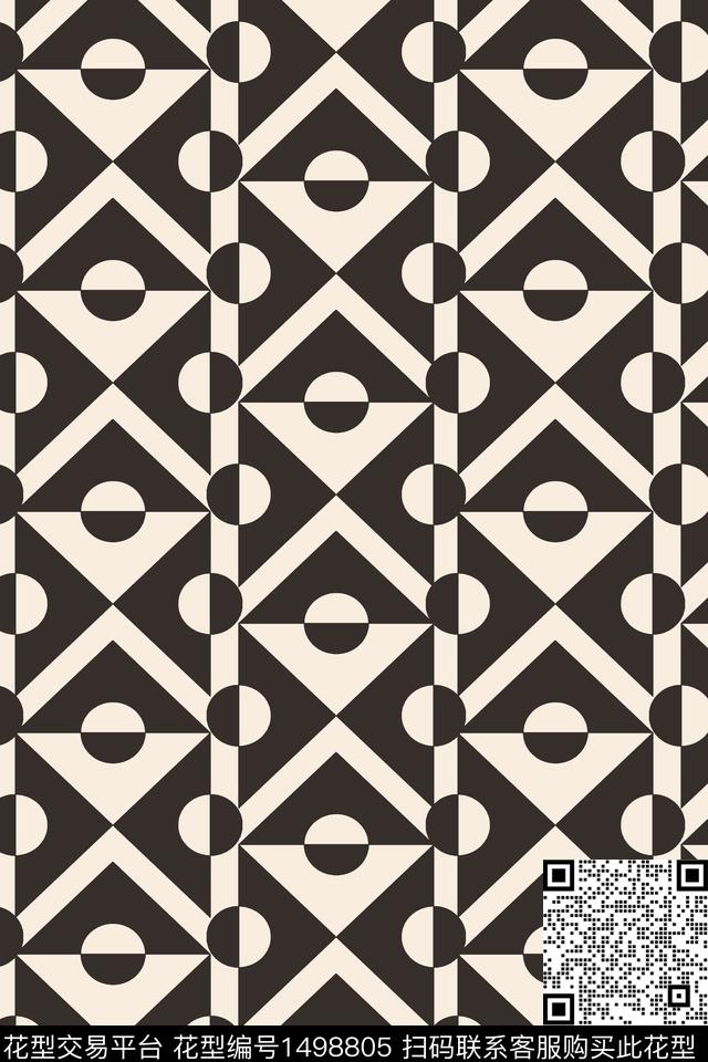 格子黑底花卉几何数码印花华亿平台下载（图片编号: 1498805） - 瓦栏（Walan）