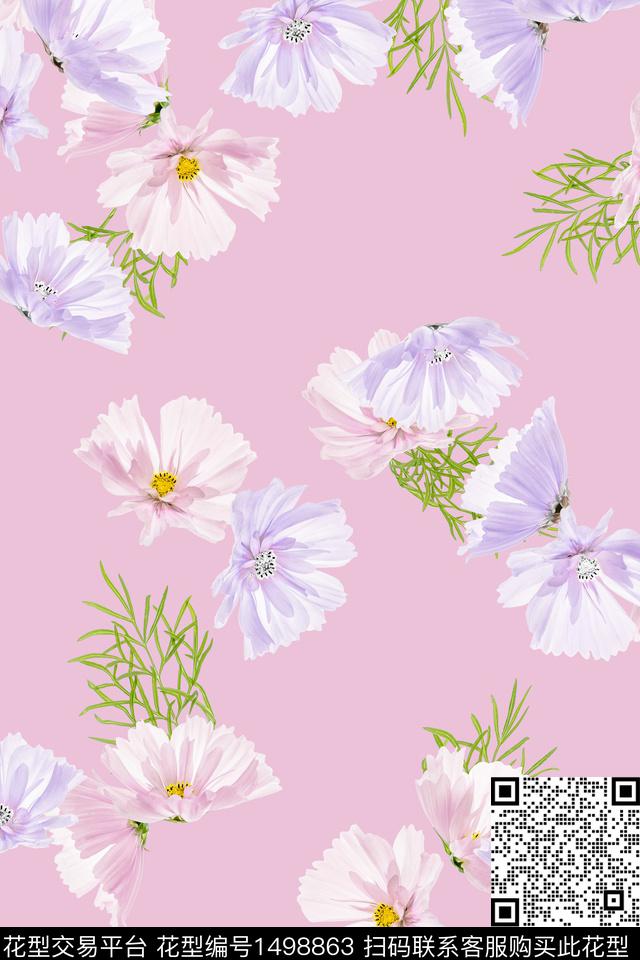 花卉大牌风小清新数码印花华亿平台下载（图片编号: 1498863） - 瓦栏（Walan）
