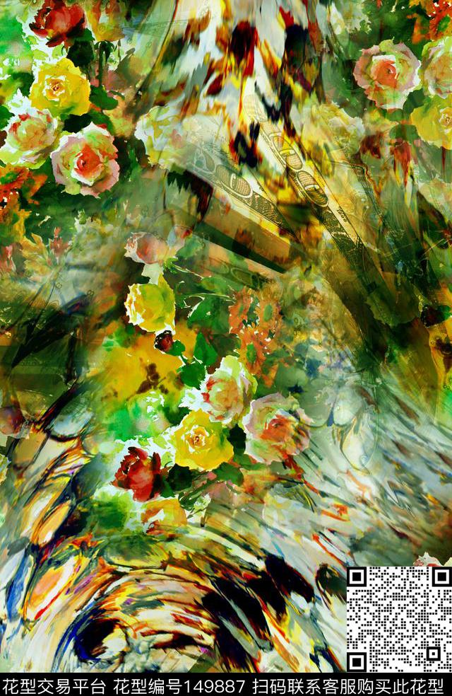 水彩花卉肌理朦胧数码印花华亿平台下载（图片编号: 149887） - 瓦栏（Walan）