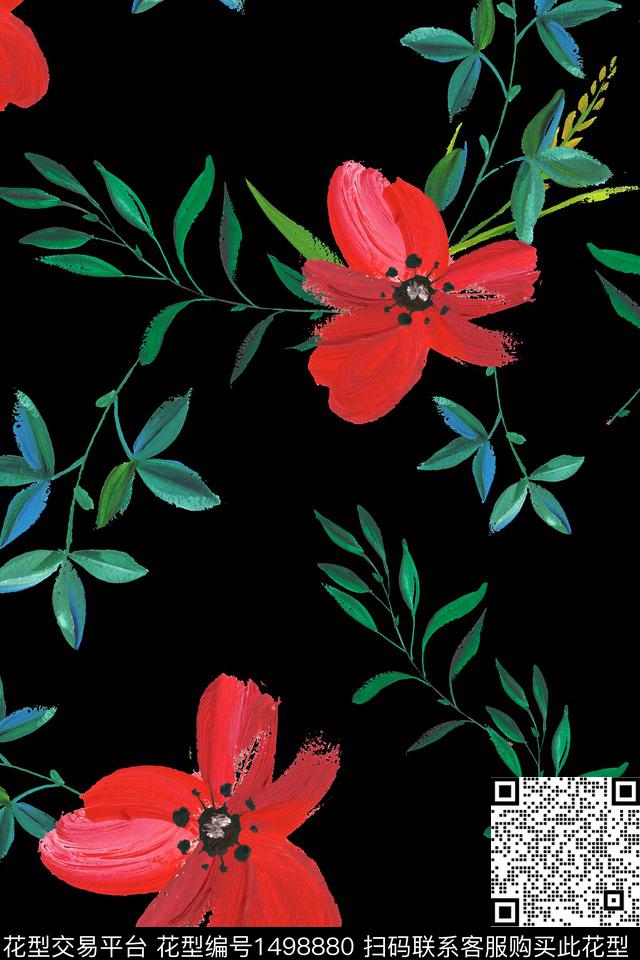 连衣裙彩底花卉女装数码印花华亿平台下载（图片编号: 1498880） - 瓦栏（Walan）