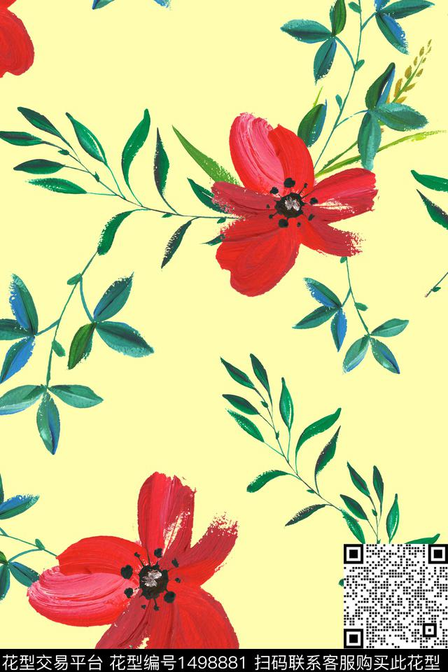 连衣裙彩底花卉女装数码印花华亿平台下载（图片编号: 1498881） - 瓦栏（Walan）