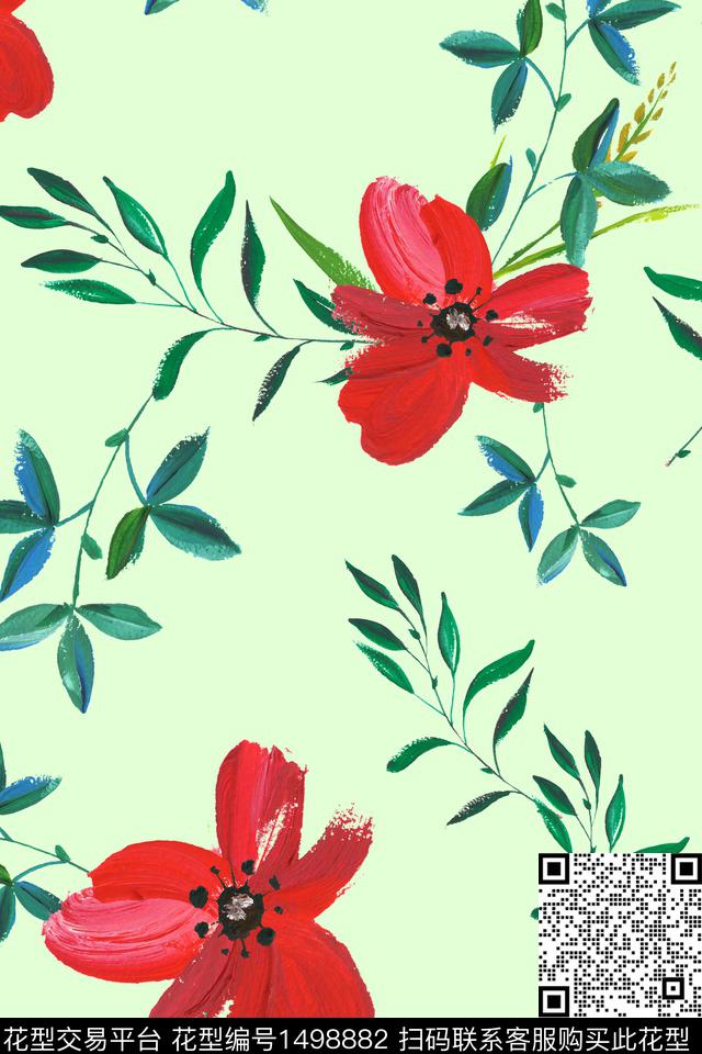 连衣裙彩底花卉女装数码印花华亿平台下载（图片编号: 1498882） - 瓦栏（Walan）