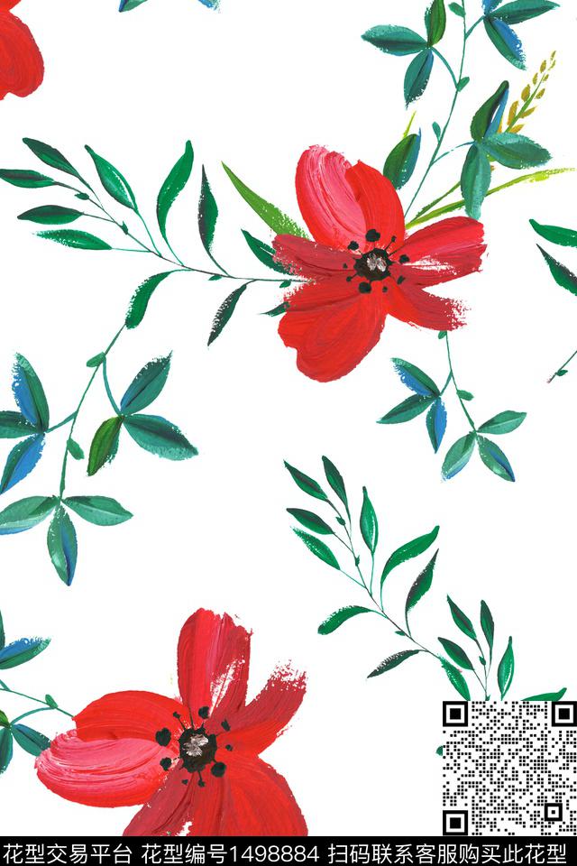 连衣裙彩底花卉女装数码印花华亿平台下载（图片编号: 1498884） - 瓦栏（Walan）