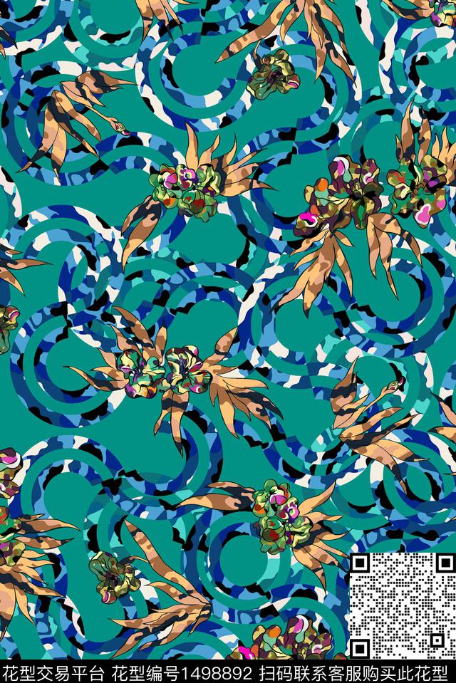 花卉抽象风格化花卉数码印花华亿平台下载（图片编号: 1498892） - 瓦栏（Walan）
