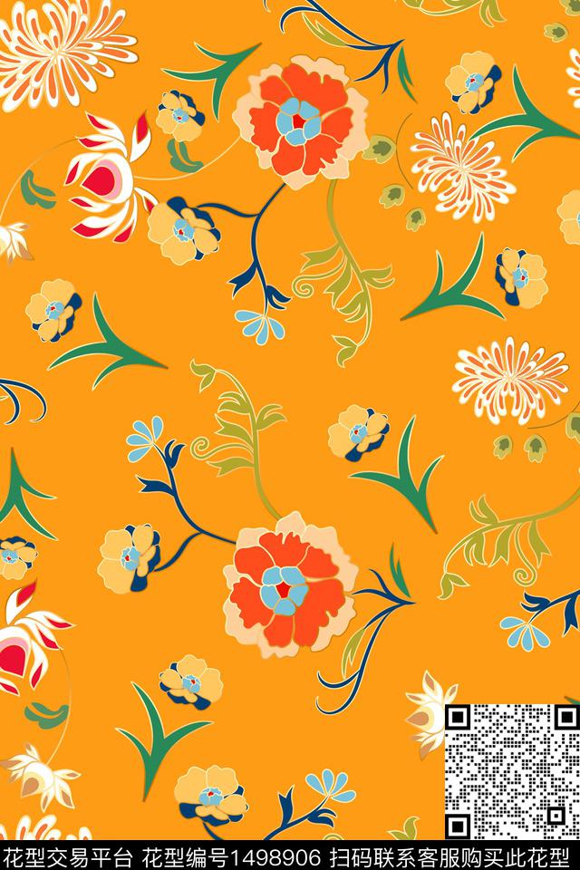女装民族风花卉数码印花华亿平台下载（图片编号: 1498906） - 瓦栏（Walan）