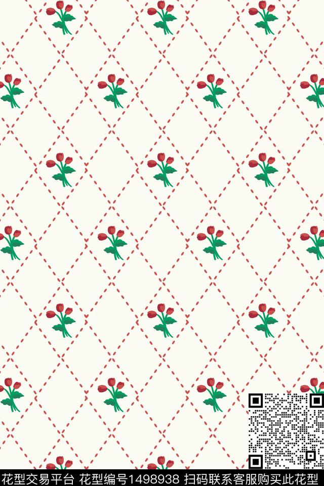 菱形几何花卉数码印花华亿平台下载（图片编号: 1498938） - 瓦栏（Walan）