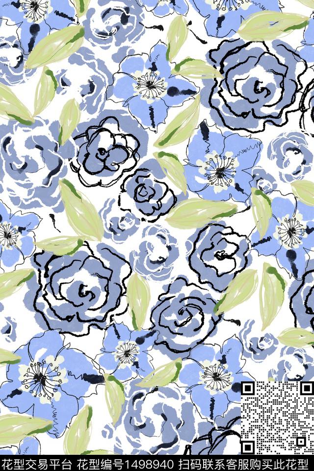 蓝色抽象小清新数码印花华亿平台下载（图片编号: 1498940） - 瓦栏（Walan）