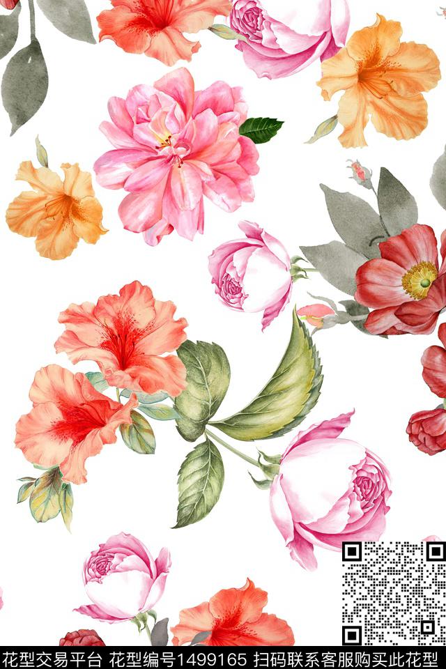 清爽底花卉花卉大牌风数码印花华亿平台下载（图片编号: 1499165） - 瓦栏（Walan）