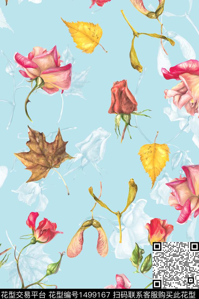 清爽底花卉花卉大牌风数码印花华亿平台下载（图片编号: 1499167） - 瓦栏（Walan）