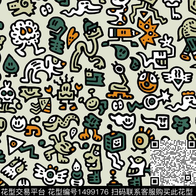 卡通人物趣味搞怪传统印花华亿平台下载（图片编号: 1499176） - 瓦栏（Walan）