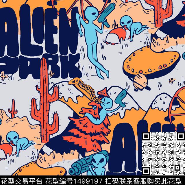 外星人趣味搞怪数码印花华亿平台下载（图片编号: 1499197） - 瓦栏（Walan）
