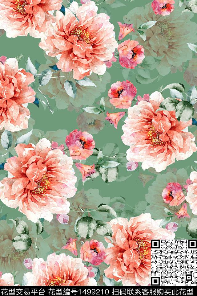 花卉香云纱中国风数码印花华亿平台下载（图片编号: 1499210） - 瓦栏（Walan）