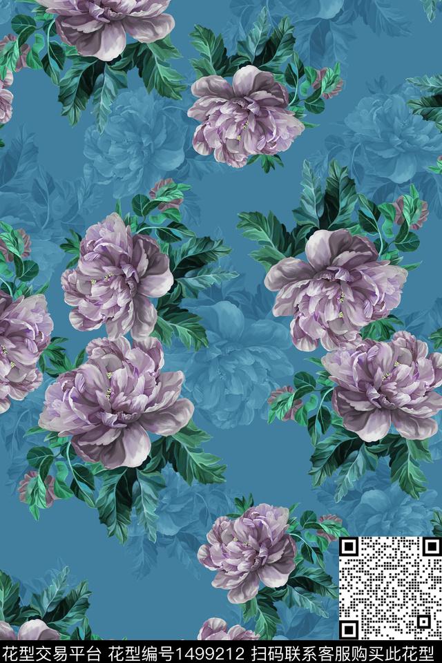 花卉香云纱中国风数码印花华亿平台下载（图片编号: 1499212） - 瓦栏（Walan）