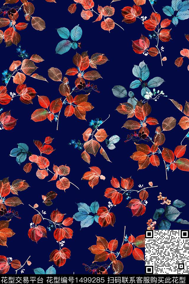 绿植树叶花卉秋冬华亿平台数码印花华亿平台下载（图片编号: 1499285） - 瓦栏（Walan）