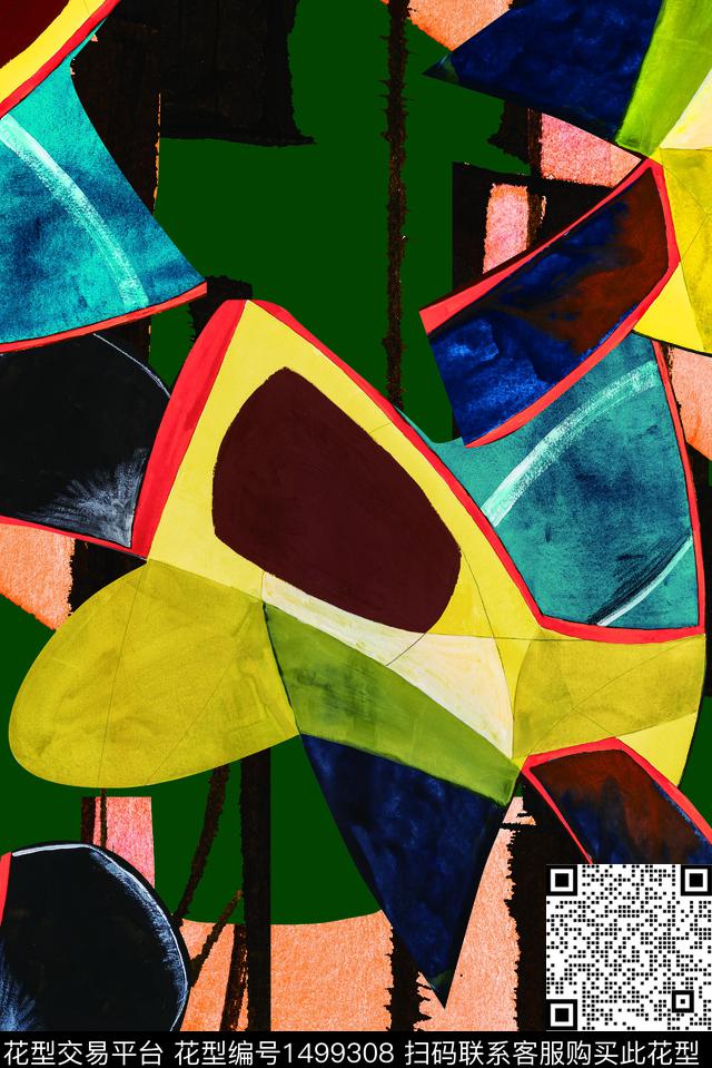 绿植树叶几何花卉数码印花华亿平台下载（图片编号: 1499308） - 瓦栏（Walan）