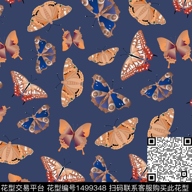 花卉蝴蝶连衣裙颜色数码印花华亿平台下载（图片编号: 1499348） - 瓦栏（Walan）