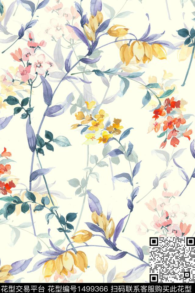 花卉小清新真丝数码印花华亿平台下载（图片编号: 1499366） - 瓦栏（Walan）