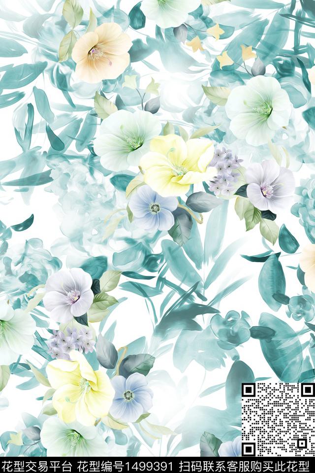 花卉大牌风小清新数码印花华亿平台下载（图片编号: 1499391） - 瓦栏（Walan）