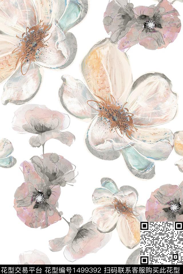 清爽底花卉花卉大牌风数码印花华亿平台下载（图片编号: 1499392） - 瓦栏（Walan）