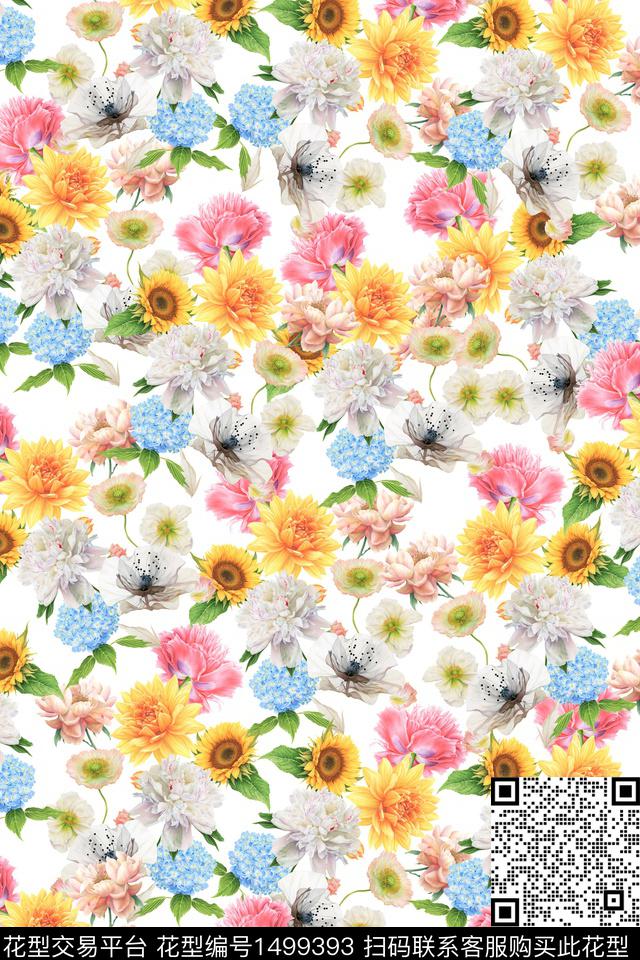 清爽底花卉花卉大牌风数码印花华亿平台下载（图片编号: 1499393） - 瓦栏（Walan）