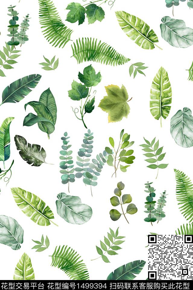 绿植树叶花卉大牌风数码印花华亿平台下载（图片编号: 1499394） - 瓦栏（Walan）