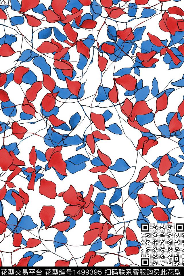 绿植树叶大牌风小清新数码印花华亿平台下载（图片编号: 1499395） - 瓦栏（Walan）