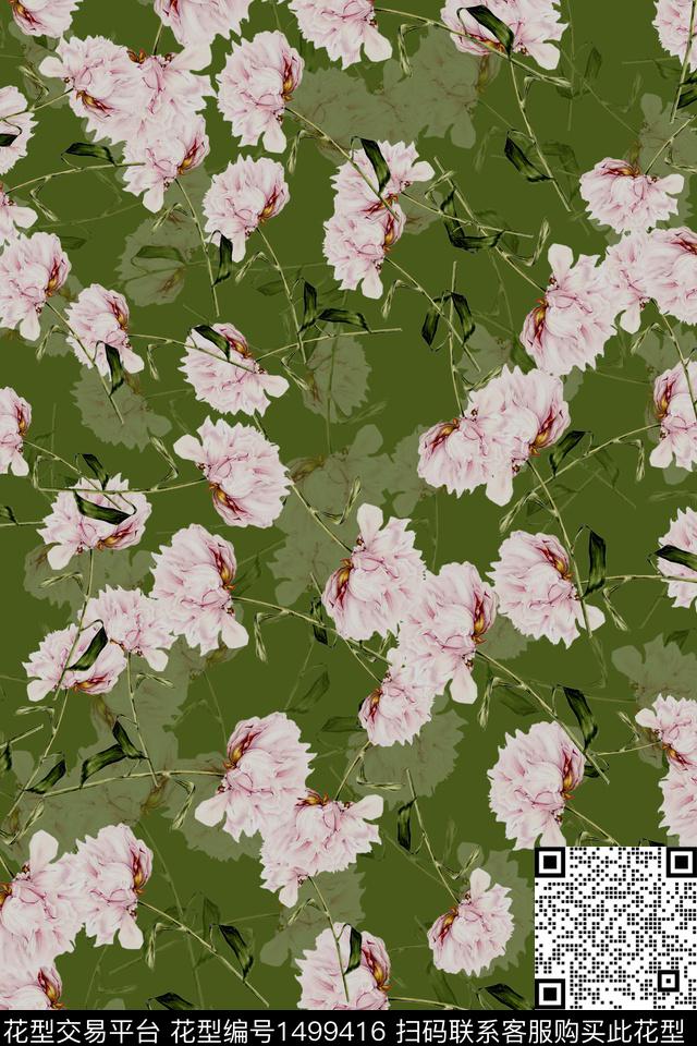 花卉香云纱中国风数码印花华亿平台下载（图片编号: 1499416） - 瓦栏（Walan）