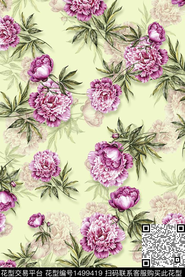 香云纱中国风牡丹数码印花华亿平台下载（图片编号: 1499419） - 瓦栏（Walan）