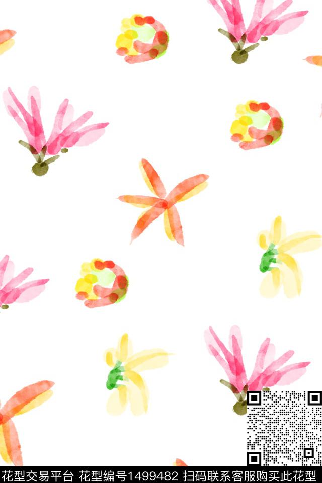 连衣裙彩底花卉女装数码印花华亿平台下载（图片编号: 1499482） - 瓦栏（Walan）