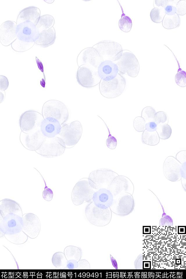 连衣裙彩底花卉女装数码印花华亿平台下载（图片编号: 1499491） - 瓦栏（Walan）