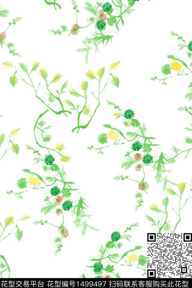 连衣裙彩底花卉女装数码印花华亿平台下载（图片编号: 1499497） - 瓦栏（Walan）