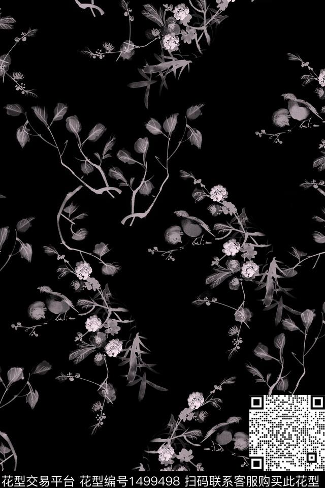 连衣裙彩底花卉女装数码印花华亿平台下载（图片编号: 1499498） - 瓦栏（Walan）