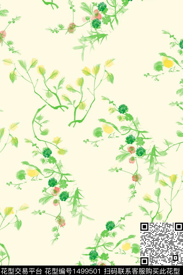 连衣裙彩底花卉女装数码印花华亿平台下载（图片编号: 1499501） - 瓦栏（Walan）