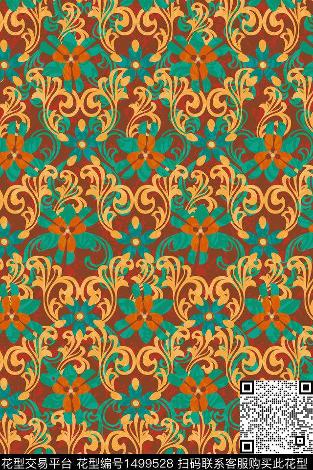 民族风抽象平面花卉数码印花华亿平台下载（图片编号: 1499528） - 瓦栏（Walan）