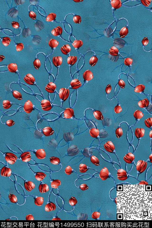 花卉小碎花花骨朵数码印花华亿平台下载（图片编号: 1499550） - 瓦栏（Walan）