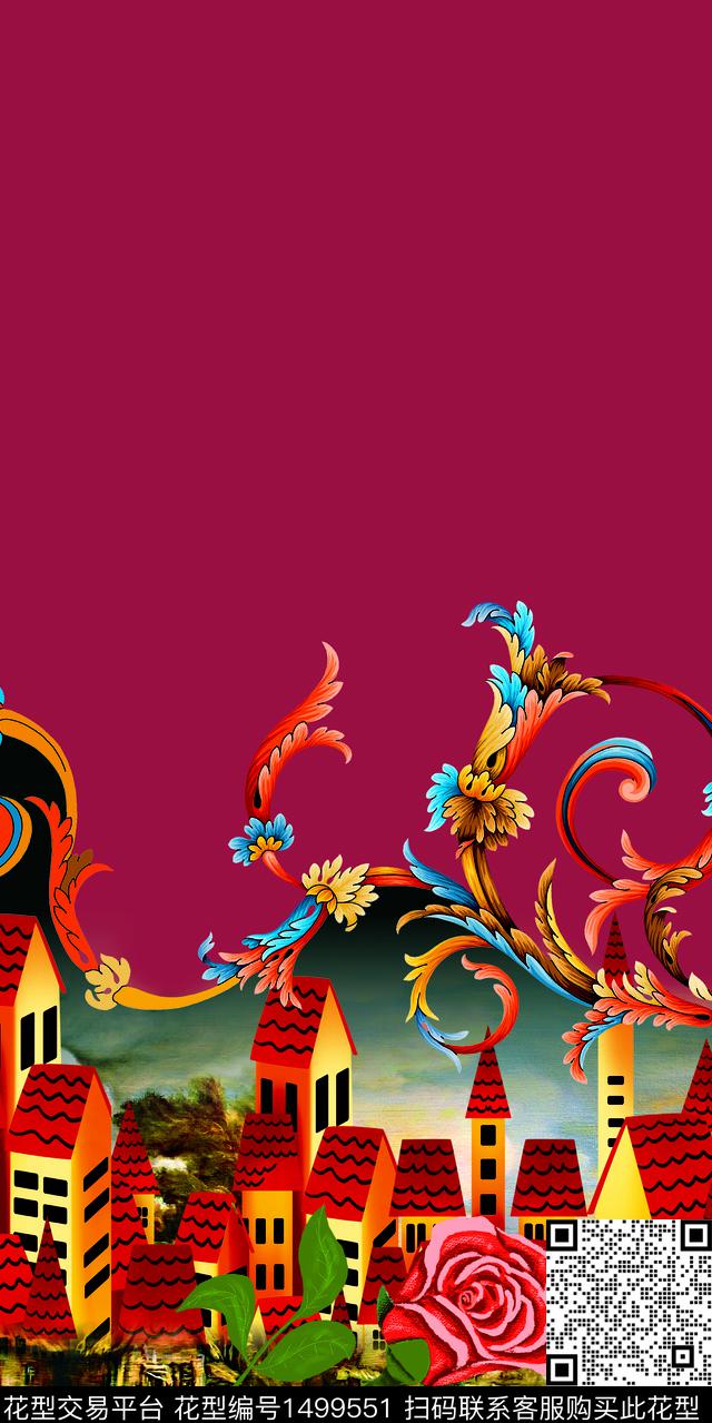 定位花连衣裙数码华亿平台数码印花华亿平台下载（图片编号: 1499551） - 瓦栏（Walan）