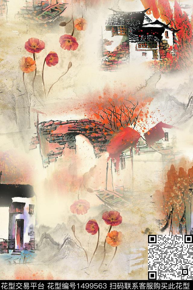 复古中国风集市数码印花华亿平台下载（图片编号: 1499563） - 瓦栏（Walan）